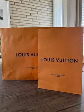 Louis Vuitton Orange Shopping Bag with Blue Handles (Empty)